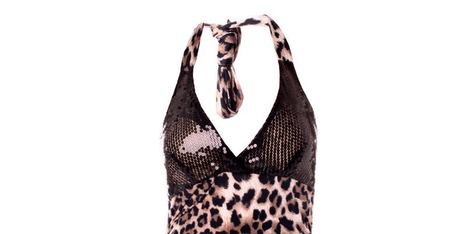 Dámské hnědé leopardí šaty Baby Phat s flitrovaným dekoltem