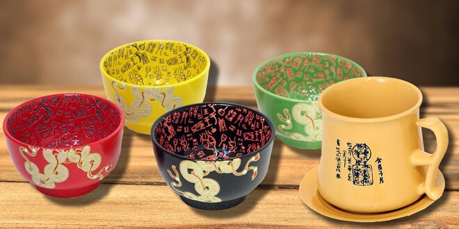 Keramické sety nádobí s čínskými znaky