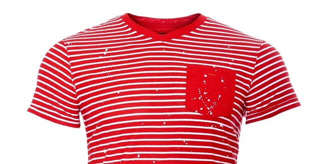 Pánské tričko SixValves s červeným proužkem a kapsičkou