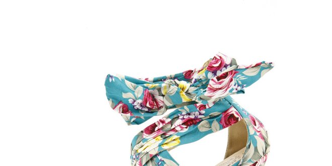 Dámské tyrkysové sandálky s květinovým vzorem na jehlovém podpatku Boaime