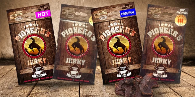 Sušené hovězí maso či sýrové tyčinky Pioneer's