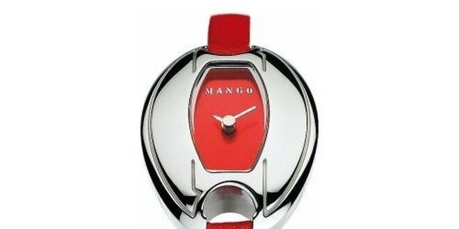 Dámske hodinky Mango s červeným koženým řemínkem i ciferníkem