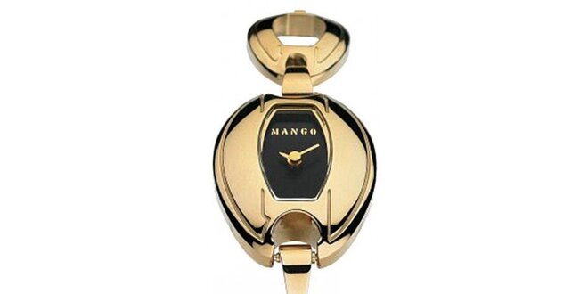 Dámske hodinky Mango s černým ciferníkem a zlatým ocelovým remínkem