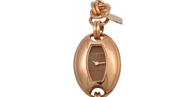 Dámske hodinky Mango s hnědým ciferníkem a pozlaceným ocelovým řemínkem