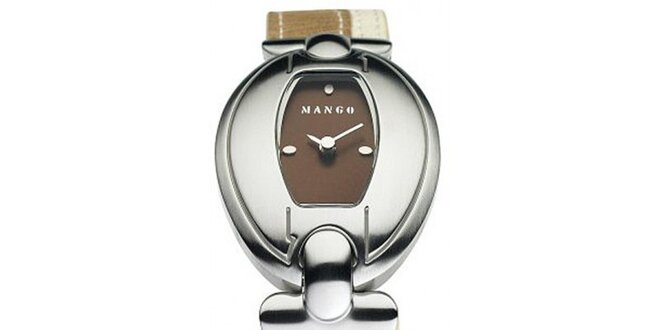 Dámske hodinky Mango s hnědým ciferníkem a béžovým koženým řemínkem