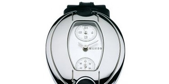 Dámske hodinky Mango s bílým 24hodinovým ciferníkem a černým koženým řemínkem