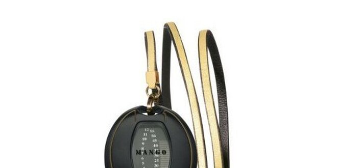 Dámske digitální hodinky Mango s černým ciferníkem, PVD povlakem a černým koženým řemínkem
