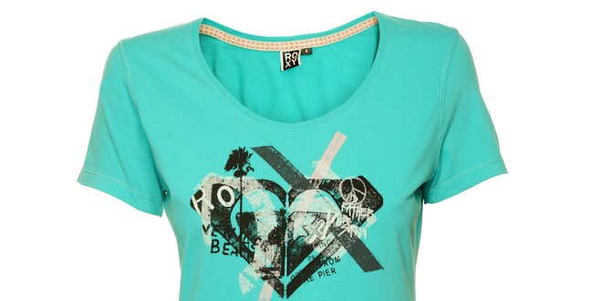 Dámské tyrkysové tričko s originálním plážovým potiskem Roxy