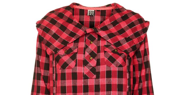 Dámská červeno-černá kostkovaná košile s výrazným límcem Roxy