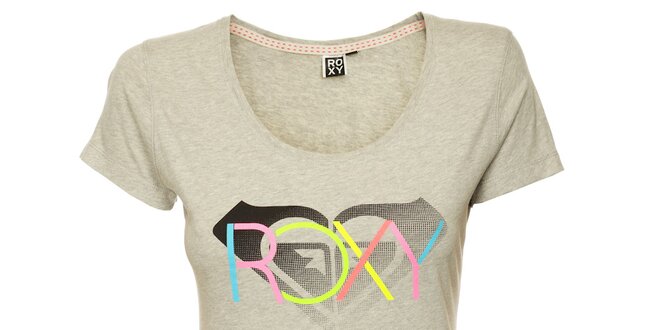 Dámské šedé tričko s pastelovým potiskem Roxy