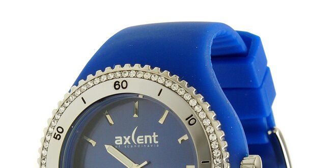 Dámské hodinky Axcent s modrým pryžovým řemínkem a kamínky