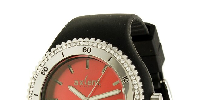 Dámské hodinky Axcent s černým pryžovým řemínkem a kamínky