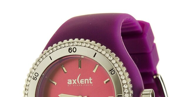 Dámské hodinky Axcent s fialovým pryžovým řemínkem a kamínky