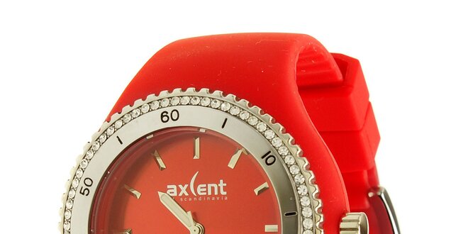 Dámské hodinky Axcent s červeným pryžovým řemínkem a kamínky