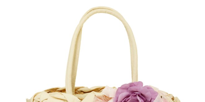 Dámská krémová pletená taška s květinovovu aplikací Café Noir