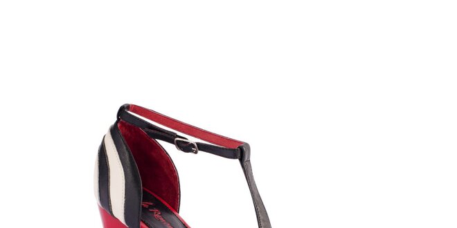 Dámské černo-krémové sandály Lola Ramona s červenými detaily