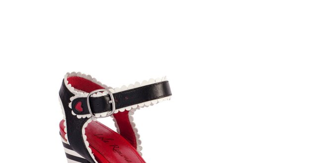 Dámské černo-bílé sandály Lola Ramona s červenými detaily