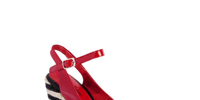 Dámské červené lakované sandály Lola Ramona na vysokém jutovém klínu
