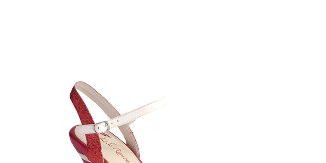 Dámské červeno-bílé sandály Lola Ramona s mašlí a třpytkami