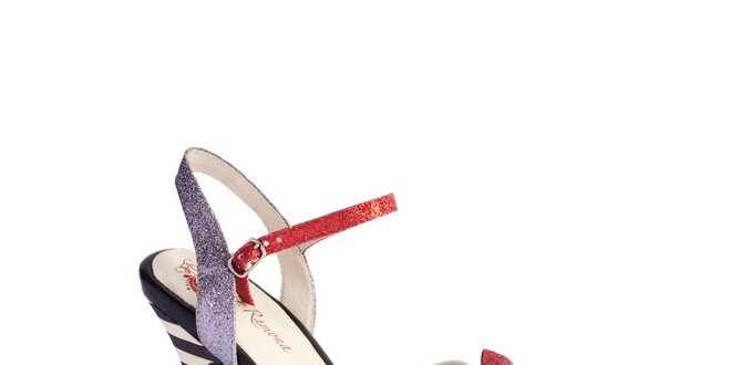 Dámské stříbrno-bílé sandály Lola Ramona s červenou mašlí a třpytkami