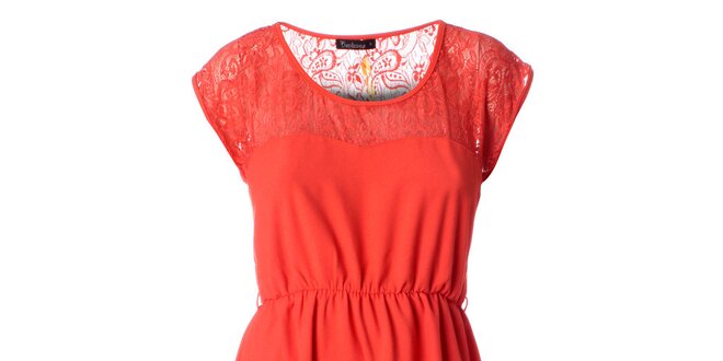 Dámské korálově červené šaty s krajkou Daphnea