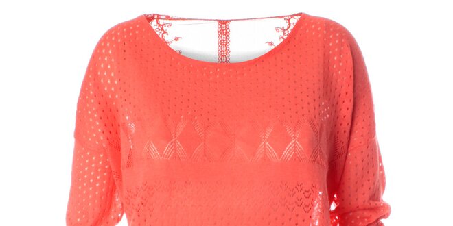 Dámský korálově červený pletený svetr s dlouhým rukávem Daphnea