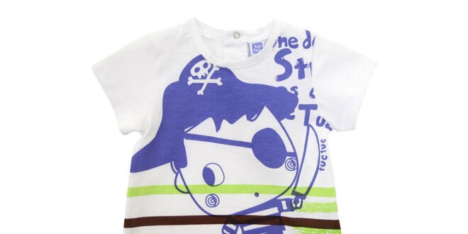 Bílé kojenecké tričko Tuc Tuc s pirátem a barevnými proužky