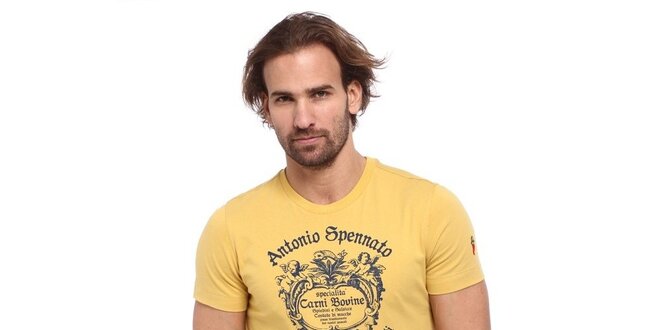 Pánské žluté triko s modrým potiskem Cooperativa