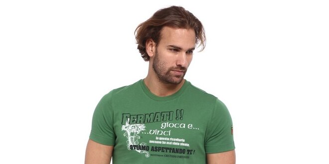 Pánské zelené triko s černo-bílým potiskem Cooperativa