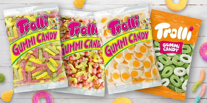 Trolli želatinové bonbony: kyselé kroužky i jahůdky