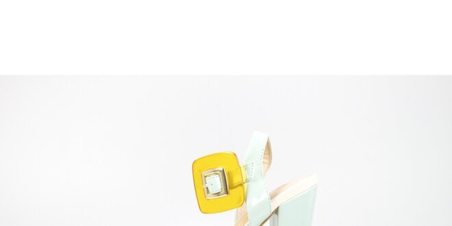 Dámské krémovo-mintové lakované sandály La Strada se žlutou sponou