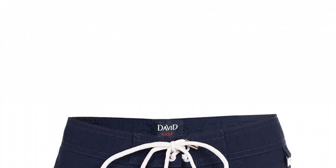 Pánské modré koupací šortky David s širokým bílým pruhem