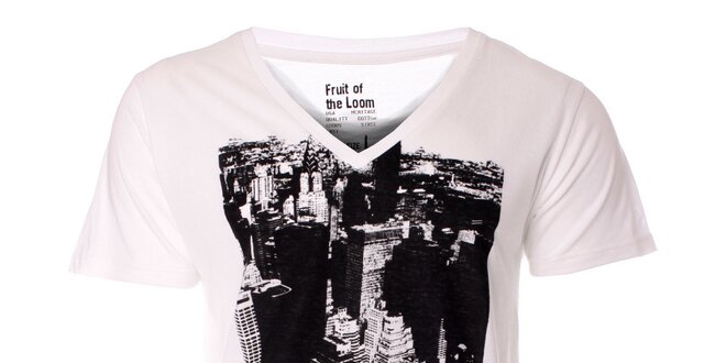 Pánské bílé tričko Fruit of the Loom s motivem New Yorku