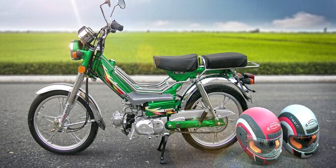 Motocykl Betka s 2 přilbami dle výběru a dárkem