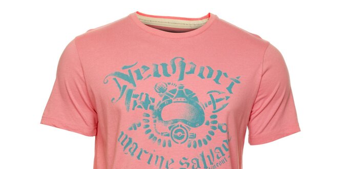 Pánské růžové tričko Timeout s modrým potiskem