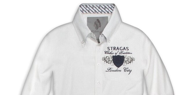 Pánská bílá košile s proužkovanými vnitřními lemy Paul Stragas