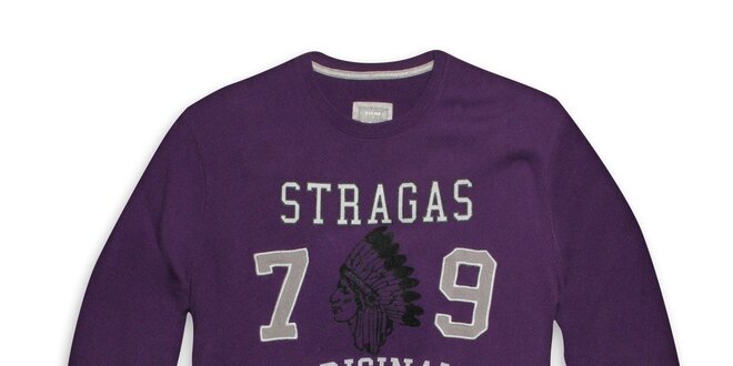 Pánské fialové triko s dlouhým rukávem a indiánem Paul Stragas