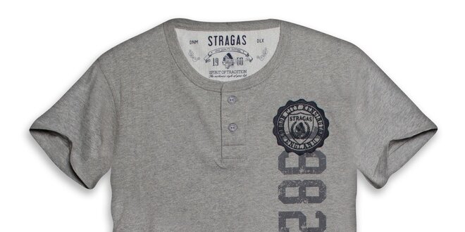 Pánské šedé triko s knoflíčky a potiskem Paul Stragas