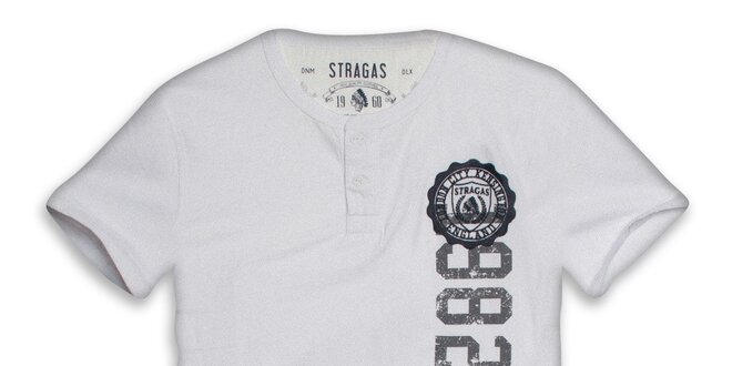 Pánské bílé triko s knoflíčky a potiskem Paul Stragas