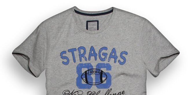 Pánské šedé triko s modrým potiskem Paul Stragas