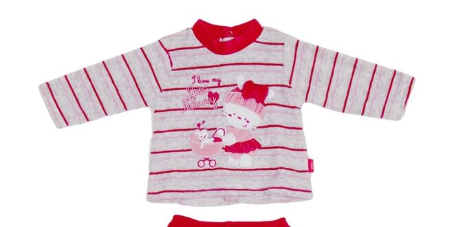 Dětský červeno-šedý pruhovaný set kalhot a trika Yatsi