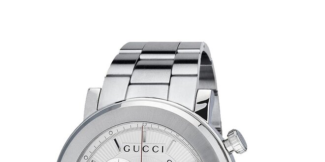 Luxusní pánské stříbrné hodinky Gucci Chrono s bílým ciferníkem