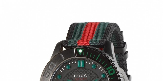 Luxusní pánské černé hodinky Gucci s barevným páskem