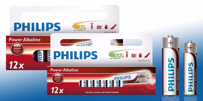 Velká sada 24 kusů AA nebo AAA baterií Philips
