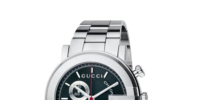 Luxusní pánské stříbrné hodinky Gucci Chrono s černým ciferníkem