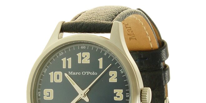 Pánské modré analogové hodinky s koženým páskem Marc O´Polo