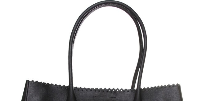 Dámská černá kožená kabelka Made in Italia s ozdobným lemem