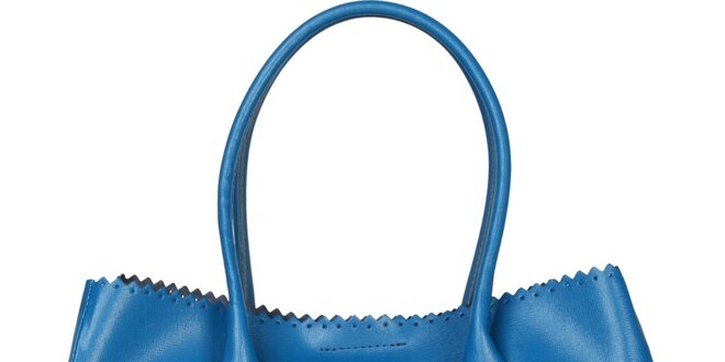 Dámská světle modrá kožená kabelka Made in Italia s ozdobným lemem