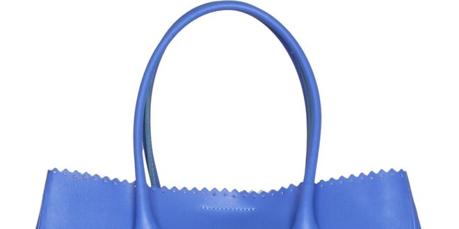 Dámská pastelově modrá kožená kabelka Made in Italia s ozdobným lemem