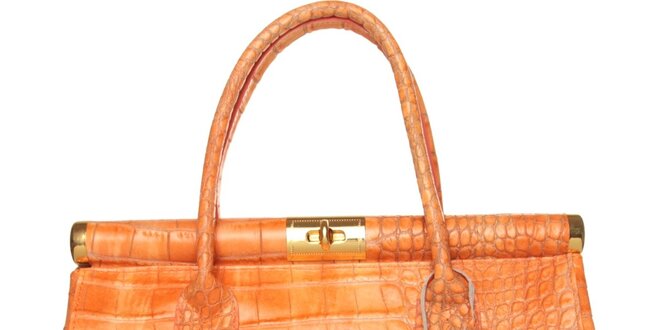 Dámská oranžová kabelka Made in Italia s motivem hadí kůže